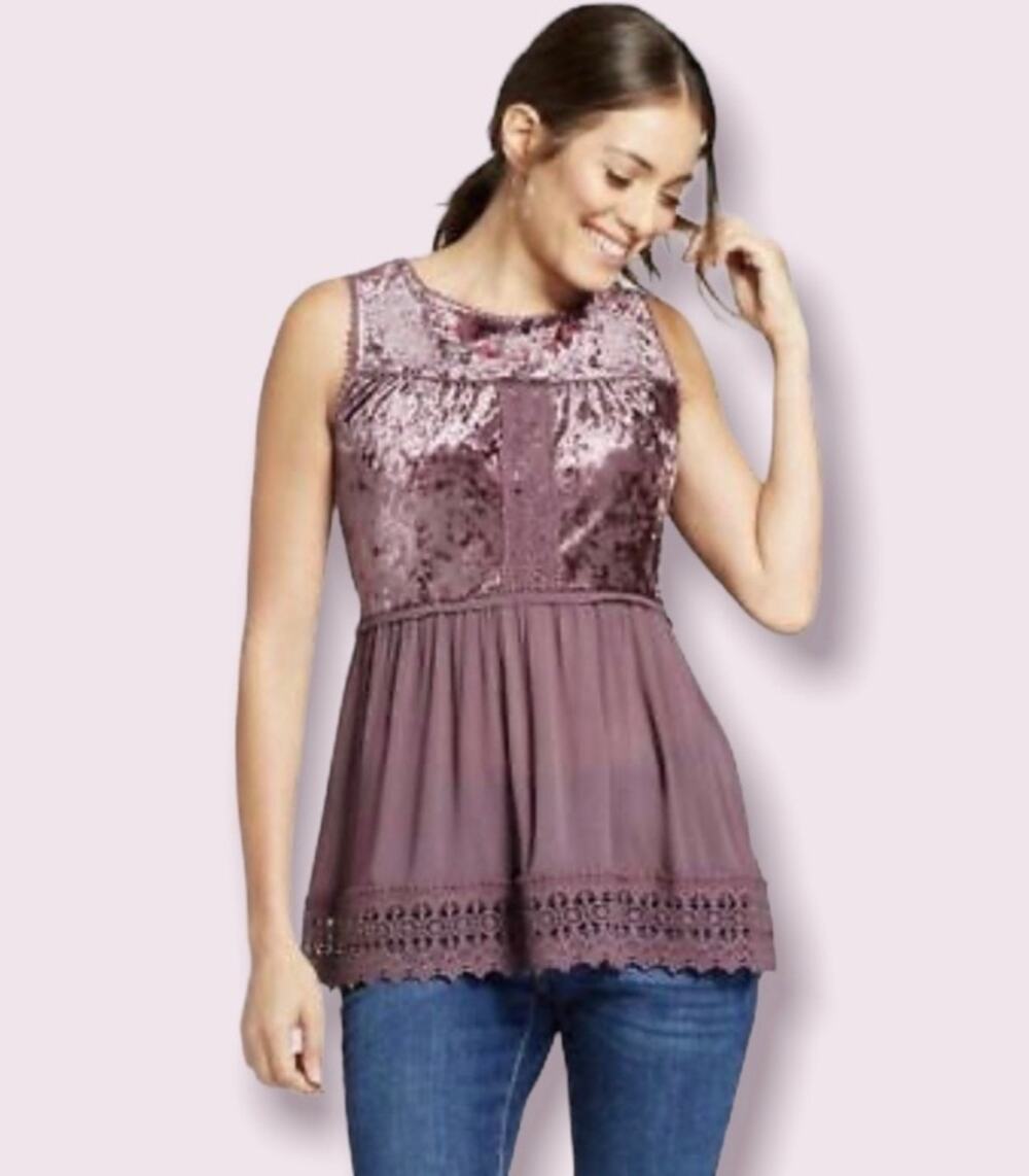 Velvet Lace Top Sleeveless Floral Purple S Knox Rose Whimsygoth Boho FairyGrunge